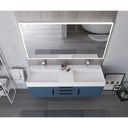 Castello Usa Amazon 60" Wall Mounted Blue Vanity With White Top And Black Handles CB-MC-60BLU-BL-2056-WH